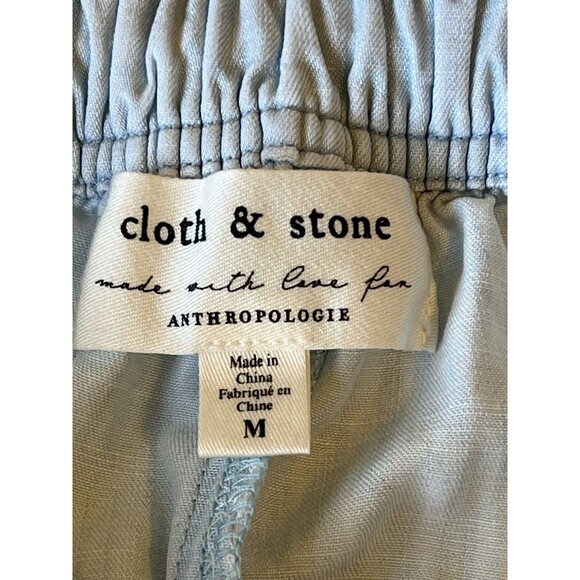 Anthropologie CLOTH & STONE Blue Wide Leg Crop Pants Tie Waist Pockets Fringe M - Picture 3 of 4